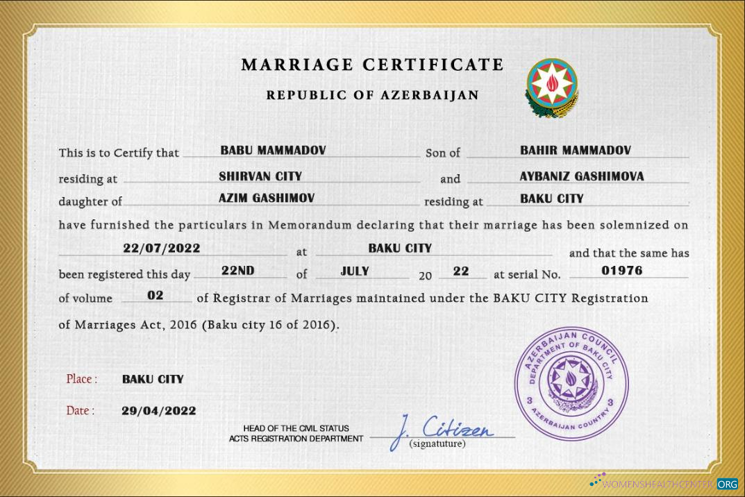 Download Azerbaijan marriage certificate Photoshop template